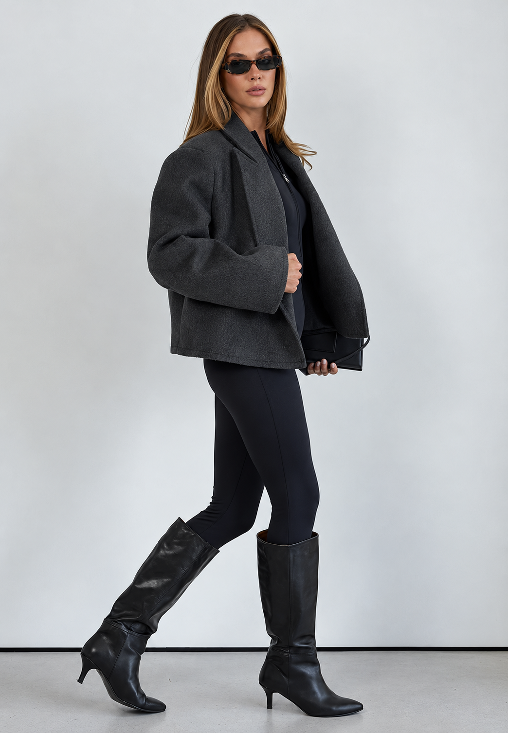 Chaqueta corta mujer solapas cinturón estilo abrigo clásico corte amplio - Ivet