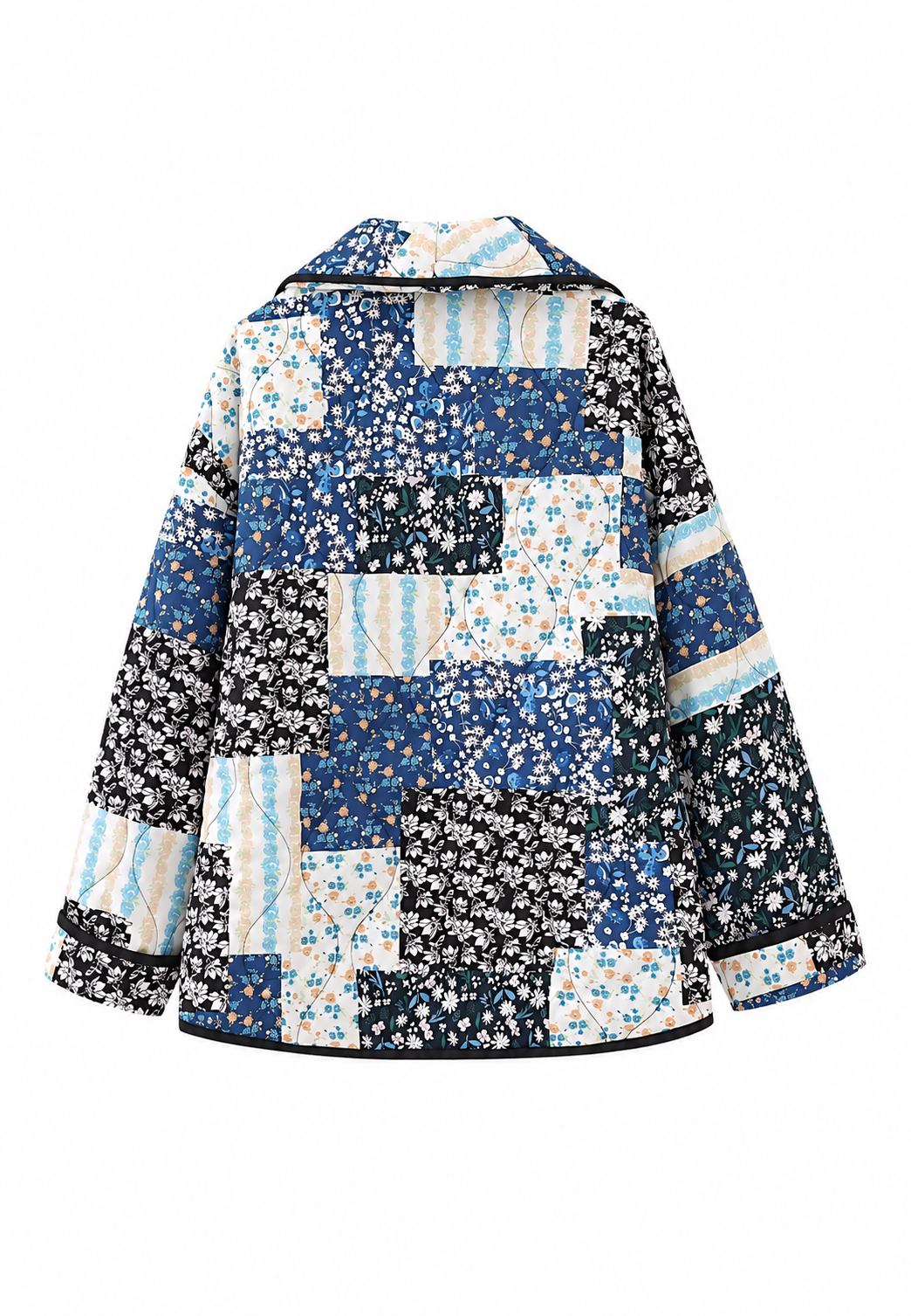 Chaqueta acolchada mujer cuadros florales solapa ancha corte amplio artesanal - Irmela