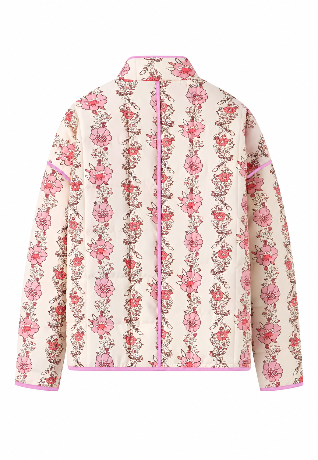 Chaqueta acolchada mujer cuello alto floral hileras verticales ribetes delicada - Ludovica