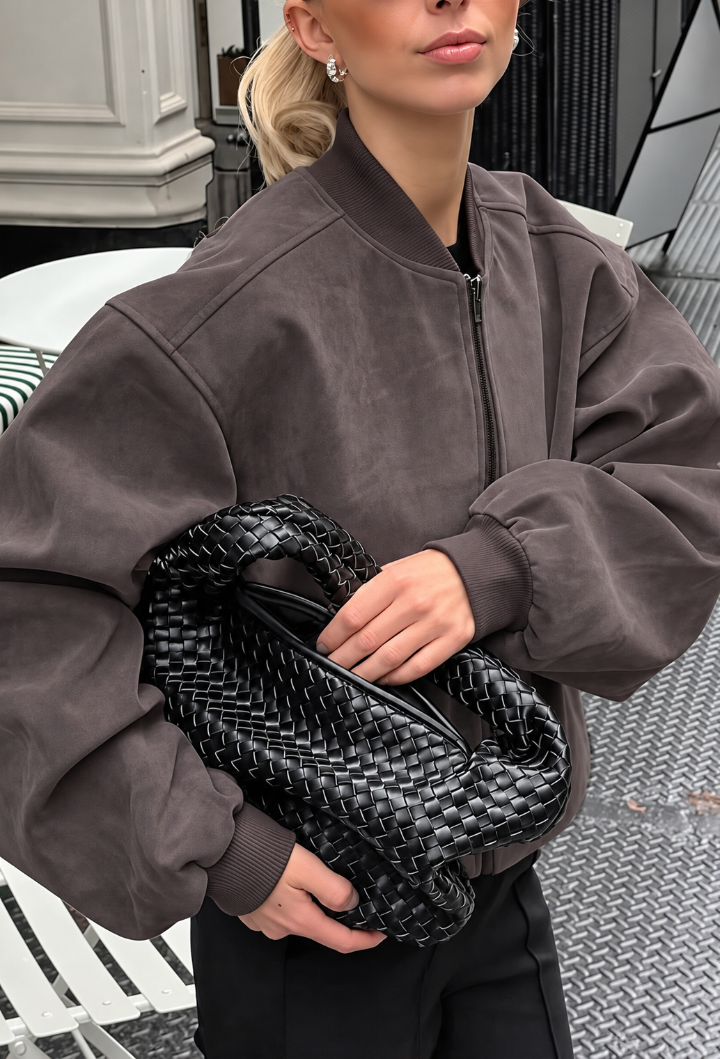 Chaqueta mujer efecto ante mangas anchas cremallera corte corto amplio otoño - Delphine