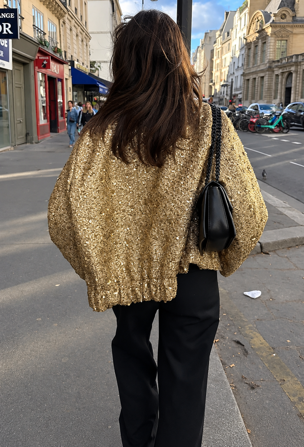 Chaqueta mujer efecto tweed lentejuelas cuello redondo brillo celebraciones - Mirelle