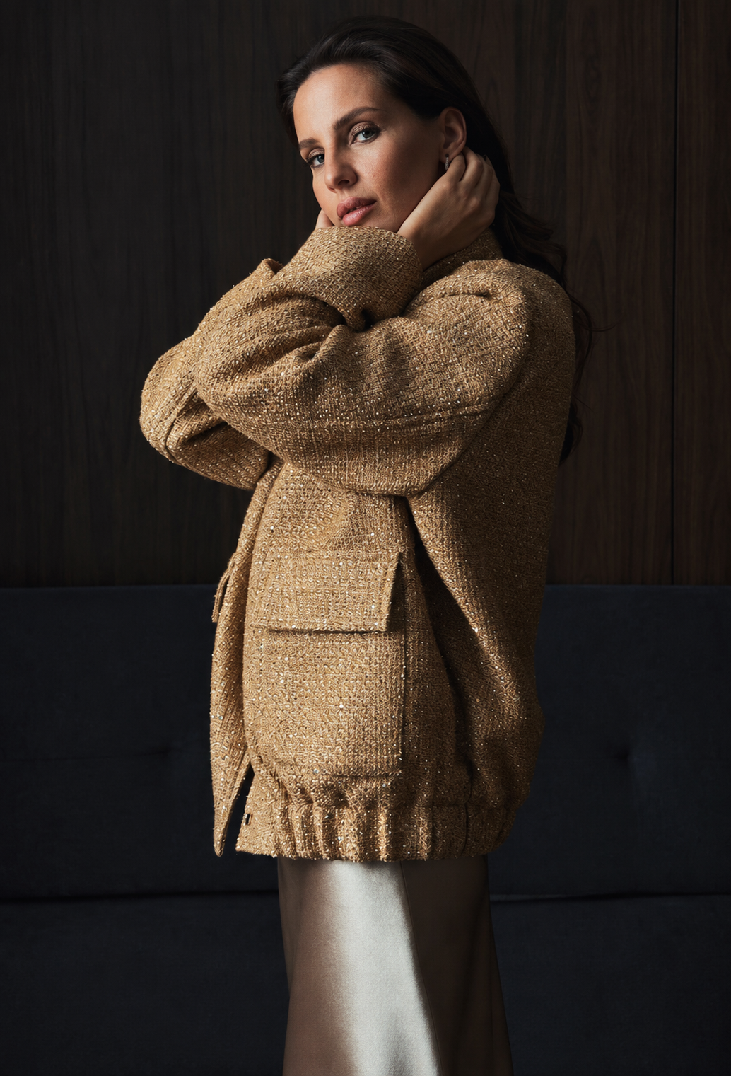Chaqueta mujer efecto tweed lentejuelas cuello redondo brillo celebraciones - Mirelle