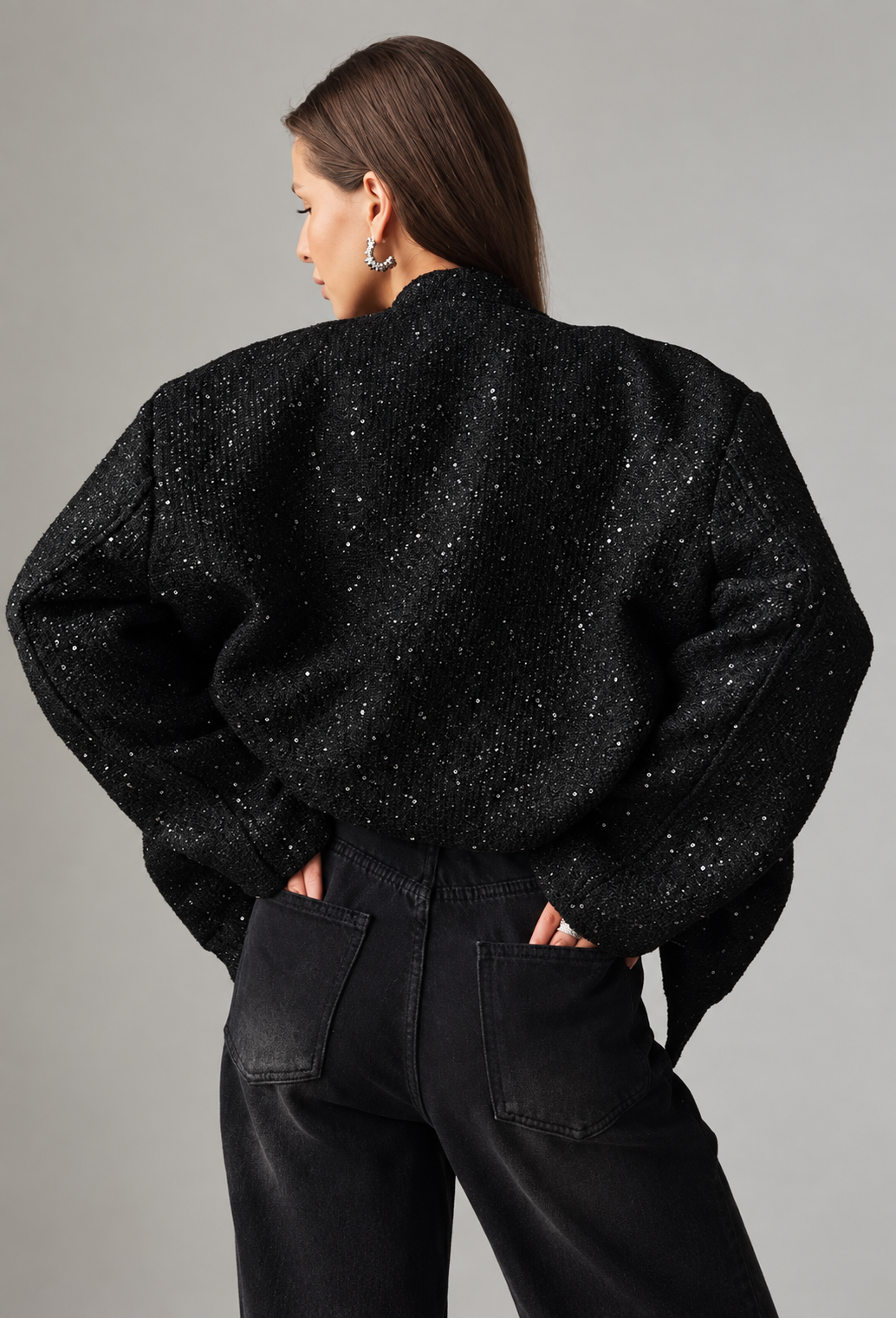 Chaqueta mujer efecto tweed lentejuelas cuello redondo brillo celebraciones - Mirelle