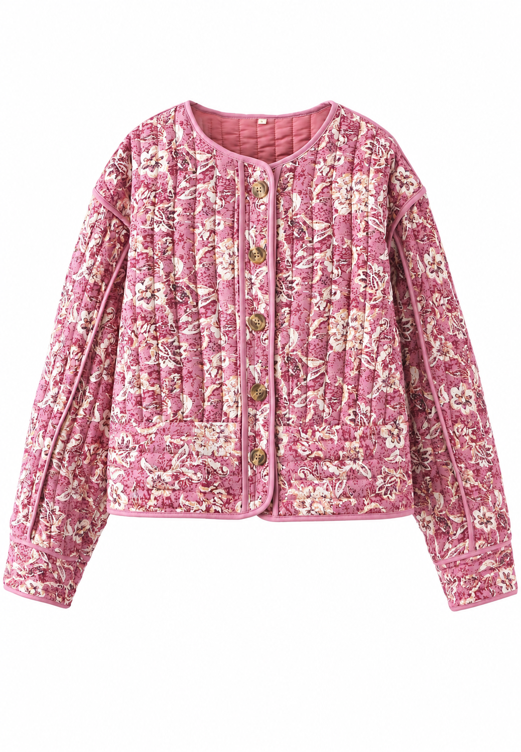 Chaqueta acolchada mujer estampado floral rombos ribetes corte amplio flores pequeñas - Orsina