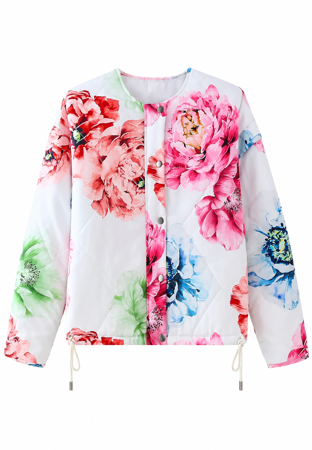 Chaqueta mujer estampado floral flores grandes bajo ajustable corta alegre - Fiorenza