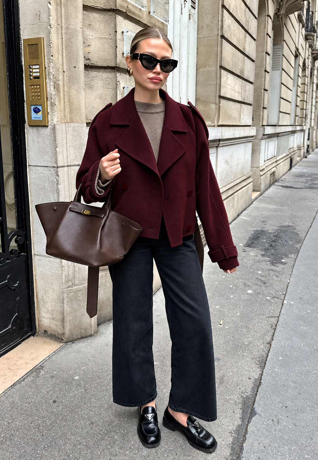Chaqueta mujer estilo abrigo corto doble botonadura solapas anchas elegante - Vera