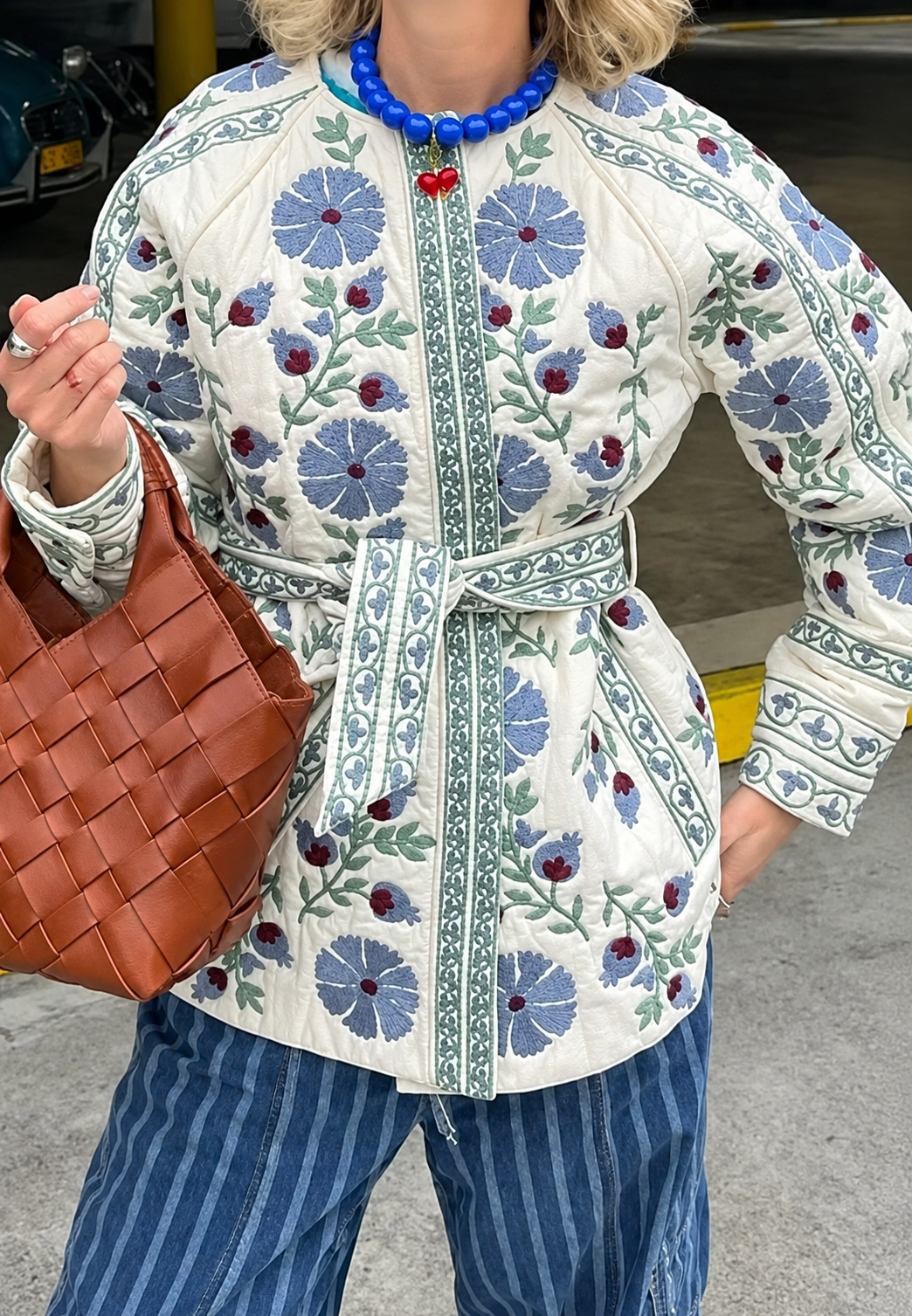 Chaqueta mujer floral cinturón ajustable manga larga capa ligera color otoño - Jette