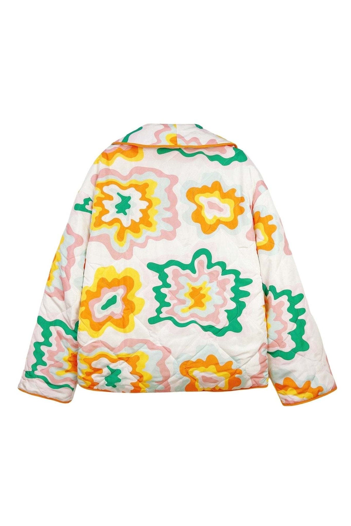 Chaqueta mujer flores grandes acolchado rombos estilo boho retro formas onduladas - Mirthe