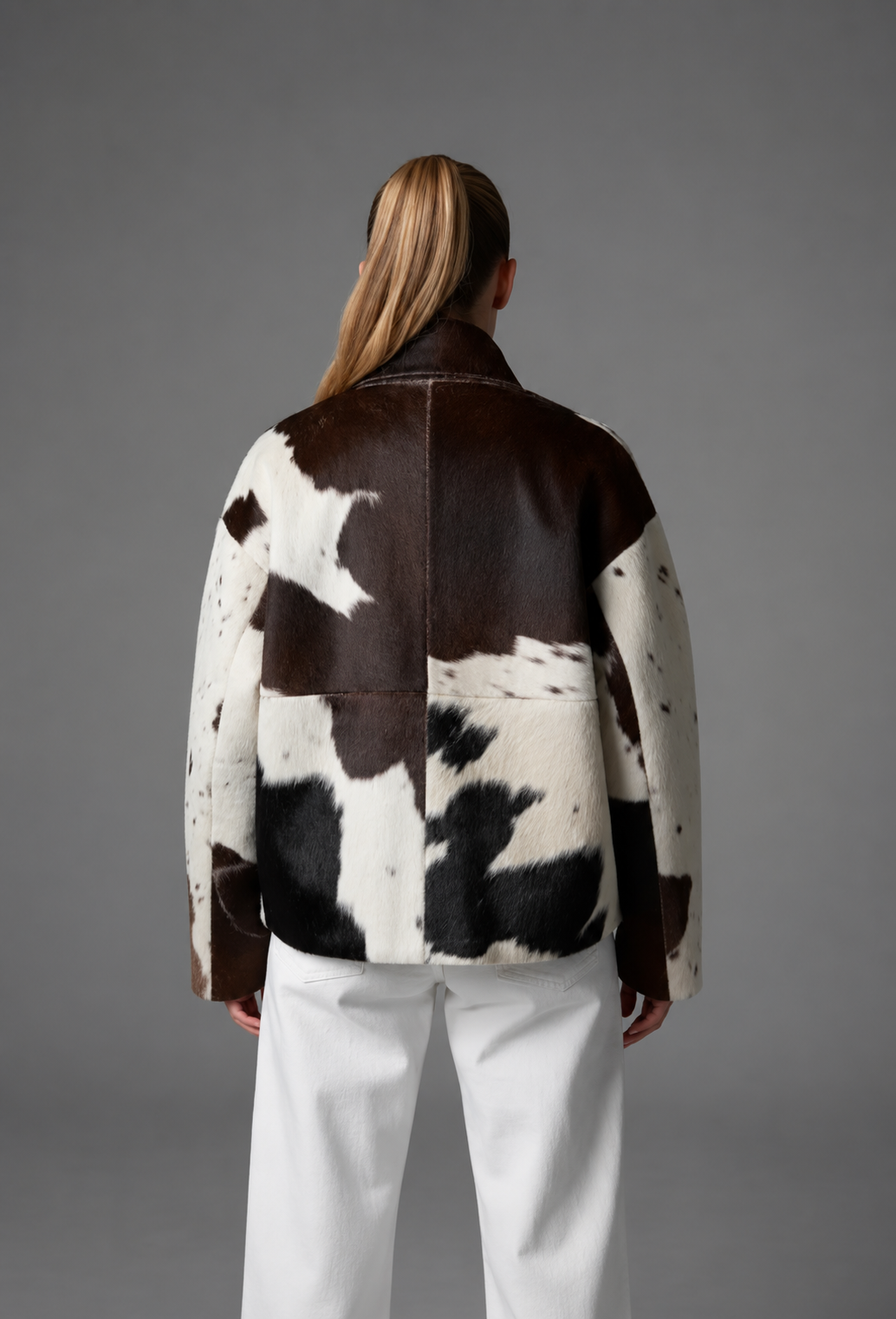 Chaqueta mujer pelo sintético estampado vaca cuello alto animal print - Gesine