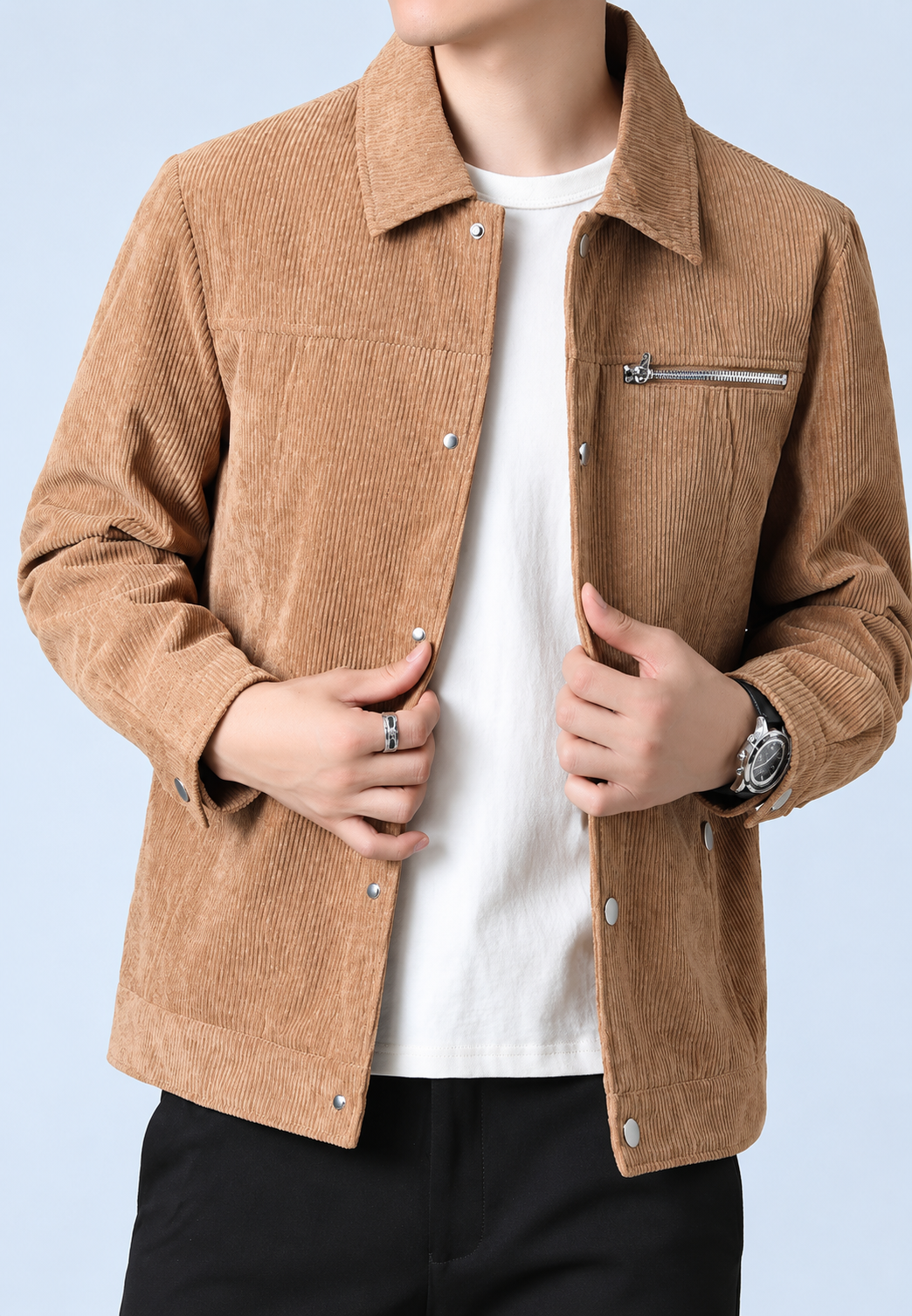 Chaqueta pana hombre cuello camisero bolsillo pecho cremallera casual otoño - Amaury