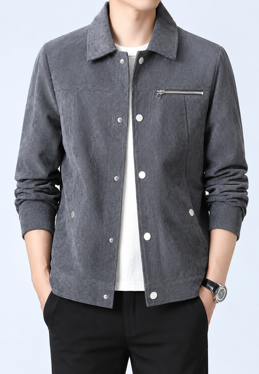Chaqueta pana hombre cuello camisero bolsillo pecho cremallera casual otoño - Amaury