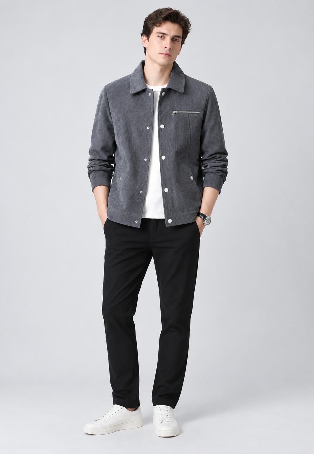 Chaqueta pana hombre cuello camisero bolsillo pecho cremallera casual otoño - Amaury