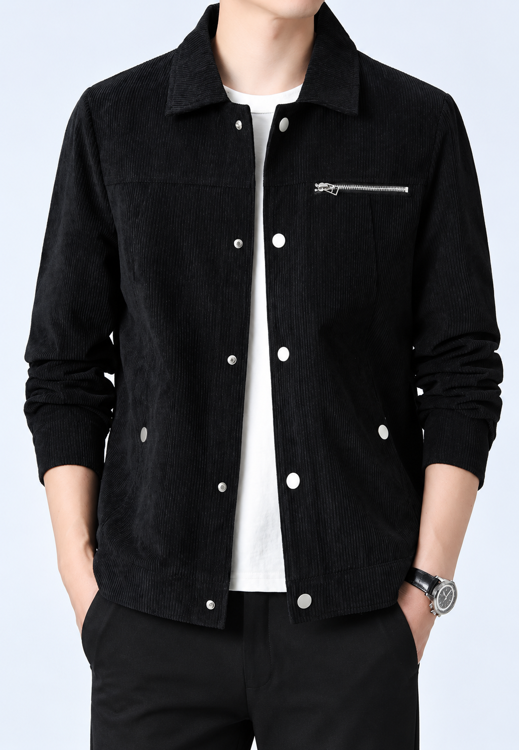 Chaqueta pana hombre cuello camisero bolsillo pecho cremallera casual otoño - Amaury