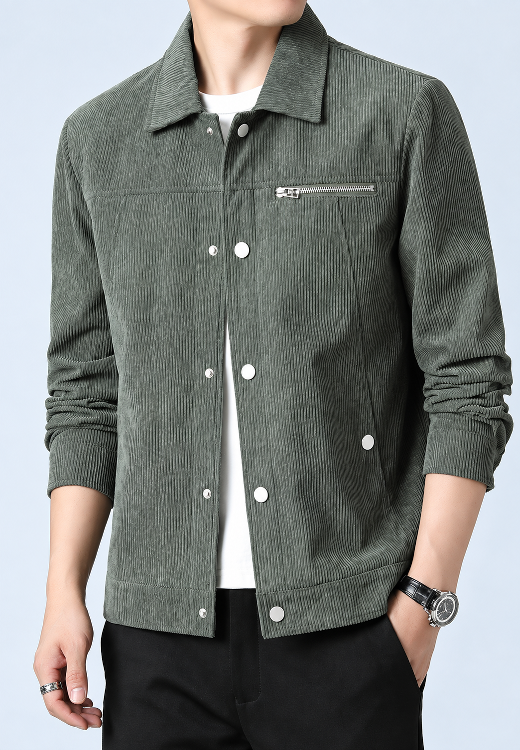 Chaqueta pana hombre cuello camisero bolsillo pecho cremallera casual otoño - Amaury
