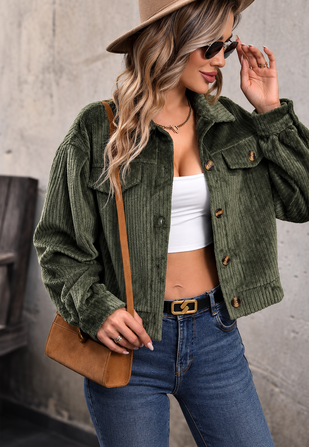 Chaqueta pana mujer corta cuello camisero bolsillos solapa casual otoño - Clémence