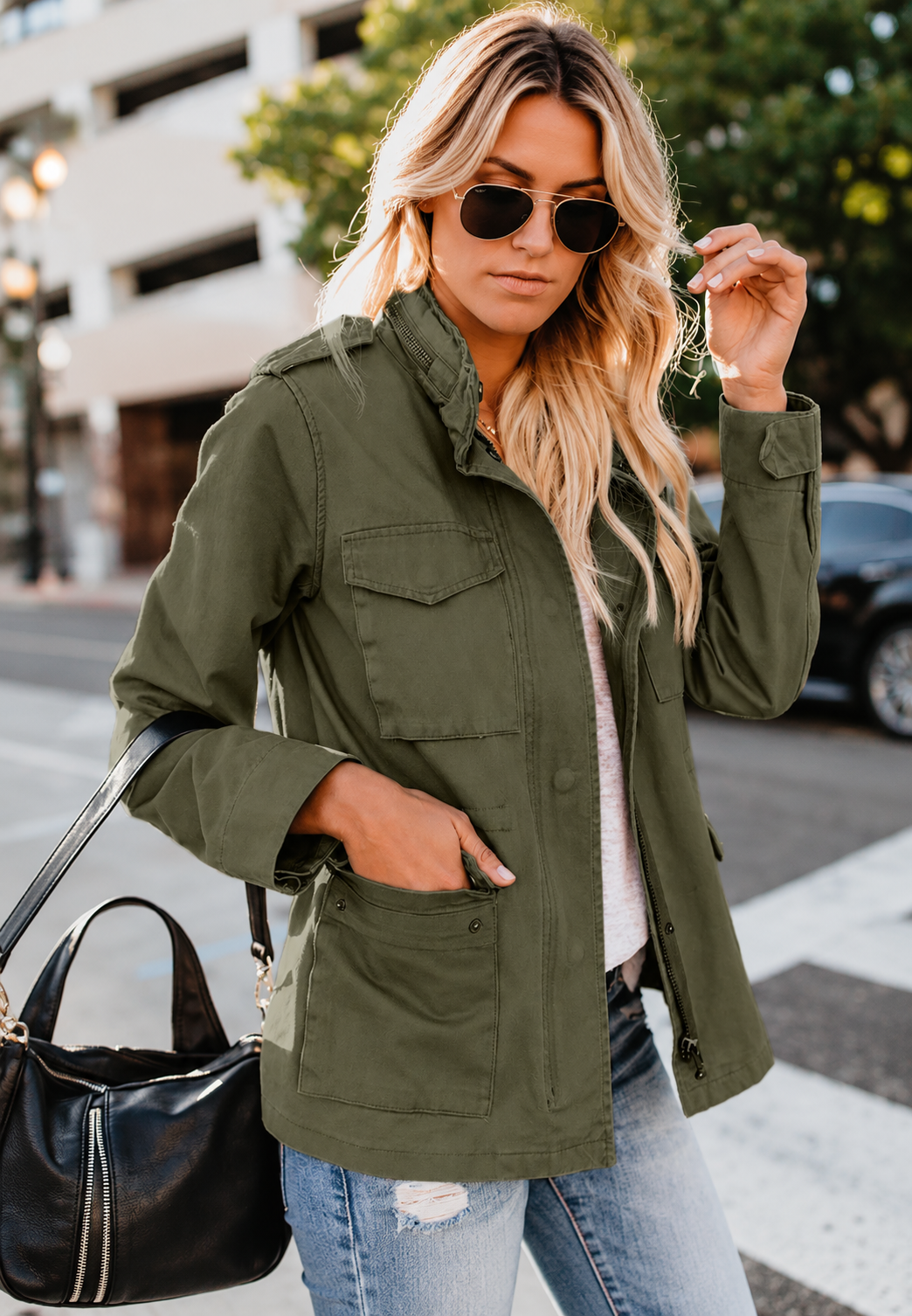 Chaqueta ligera mujer cuello alto bolsillos corte recto práctica otoño - Tilda