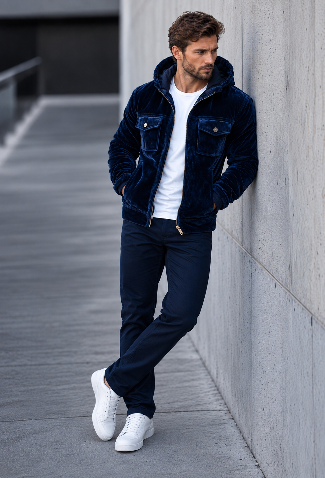 Chaqueta terciopelo hombre capucha cremallera casual textura rica otoño - Loïc