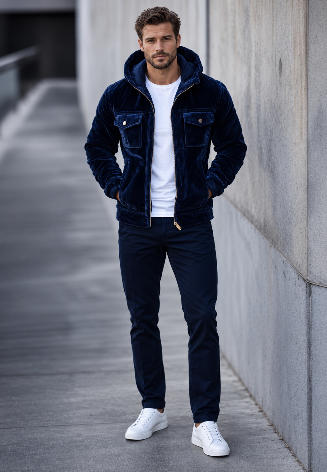 Chaqueta terciopelo hombre capucha cremallera casual textura rica otoño - Loïc