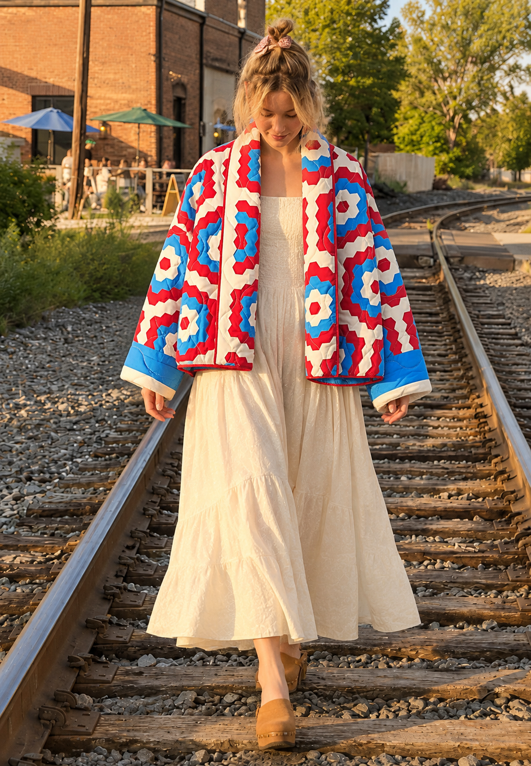 Chaqueta kimono mujer estampado geométrico maxi acolchado largo boho - Odette