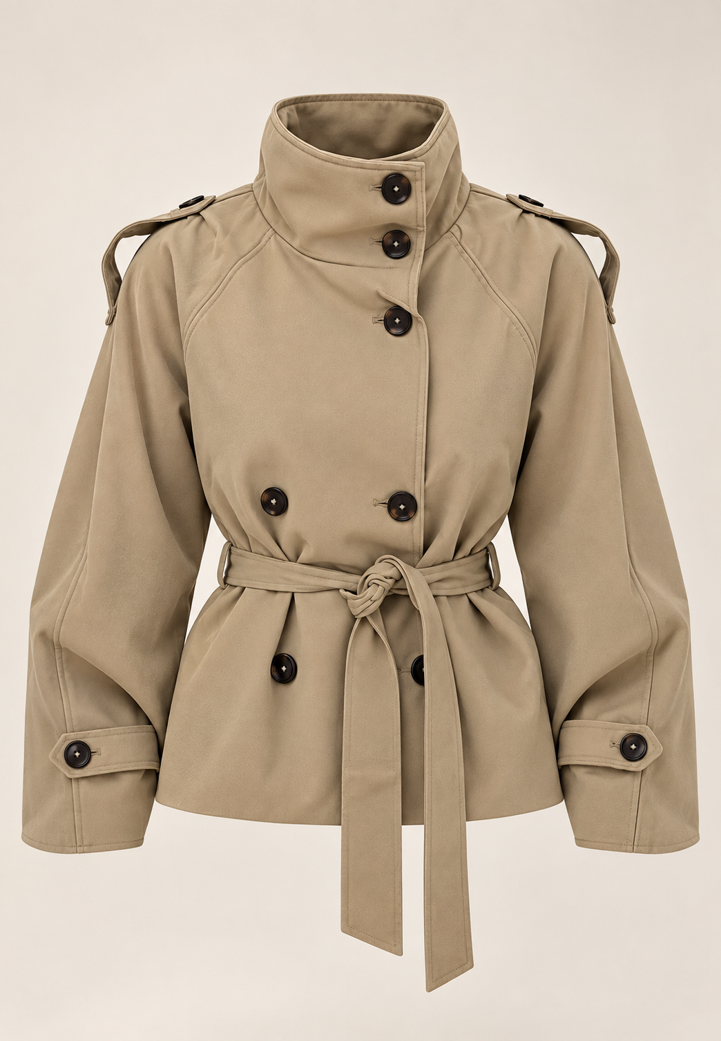 Trench mujer crop cuello alto doble botonadura cinturón clásico elegante otoño - Nora
