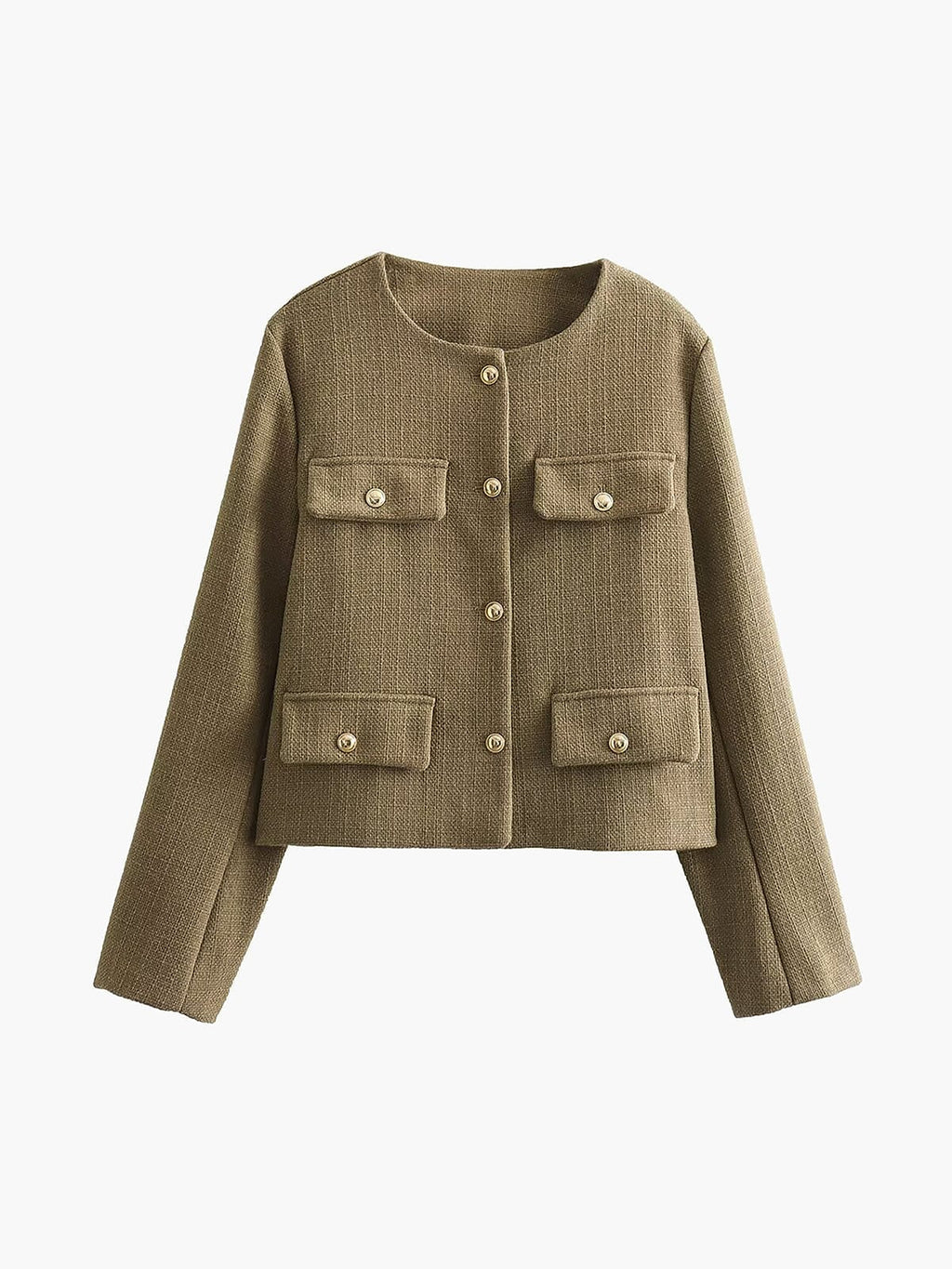 Chaqueta tweed mujer corta cuello redondo botones dorados bolsillos solapa - Miriam