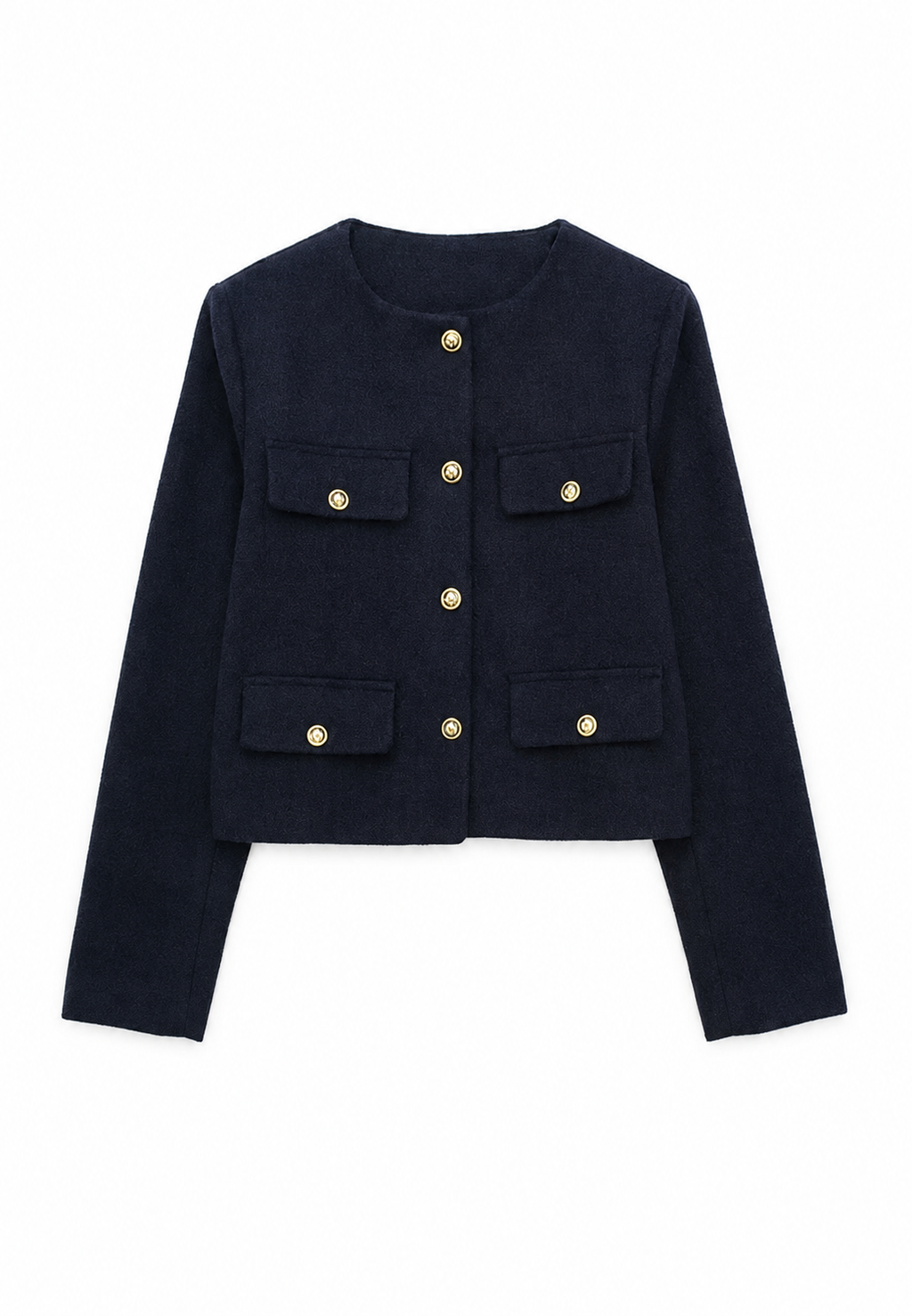 Chaqueta tweed mujer corta cuello redondo botones bolsillos solapa clásica - Susie