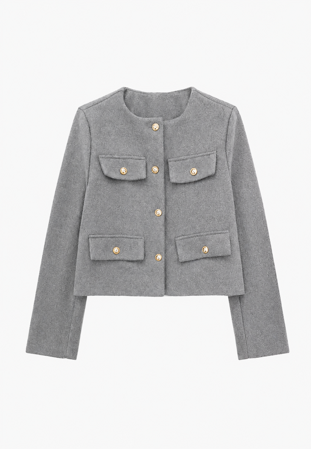 Chaqueta tweed mujer corta cuello redondo botones bolsillos solapa clásica - Susie