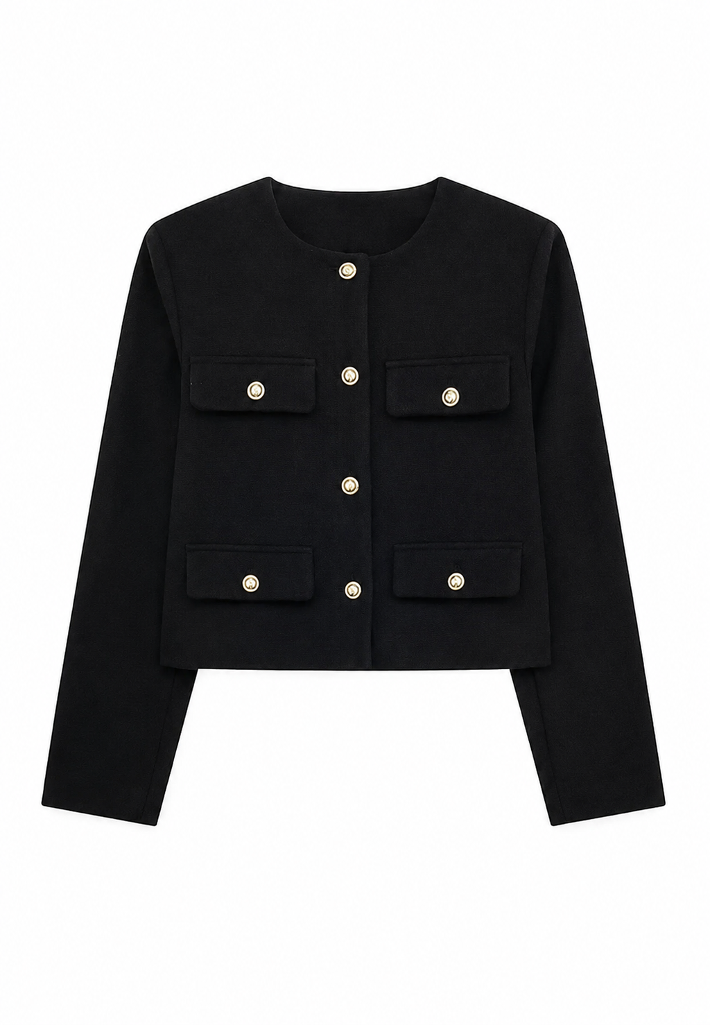 Chaqueta tweed mujer corta cuello redondo botones bolsillos solapa clásica - Susie