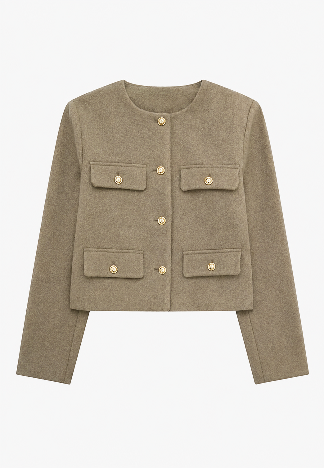 Chaqueta tweed mujer corta cuello redondo botones bolsillos solapa clásica - Susie