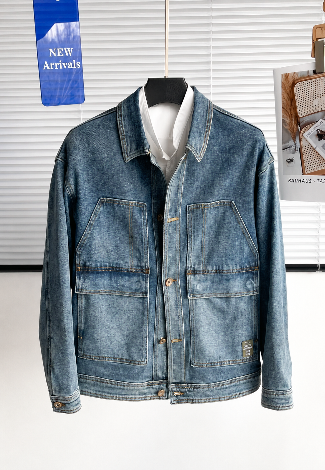Chaqueta vaquera hombre bolsillos grandes efecto lavado corte recto funcional - Kaspar