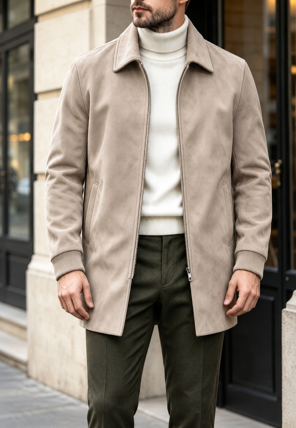 Chaqueta hombre efecto ante cremallera corte recto textura aterciopelada clásica - Darío