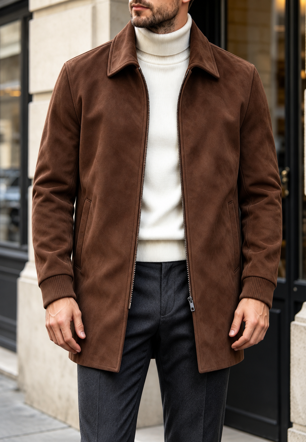 Chaqueta hombre efecto ante cremallera corte recto textura aterciopelada clásica - Darío