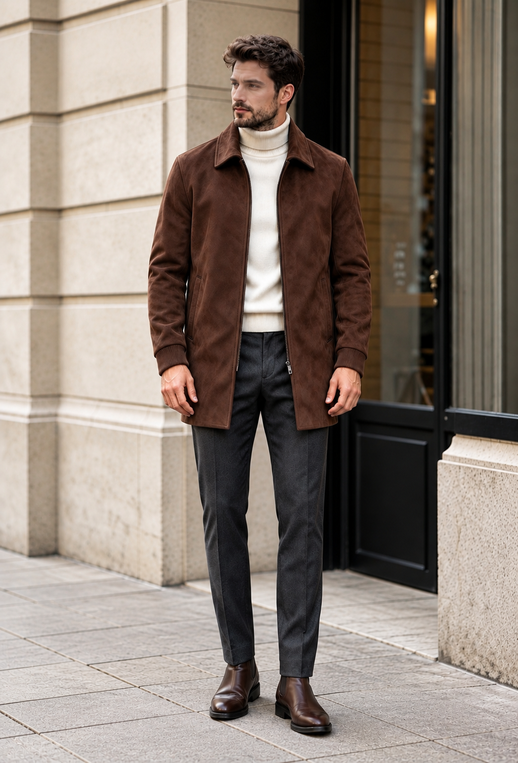 Chaqueta hombre efecto ante cremallera corte recto textura aterciopelada clásica - Darío