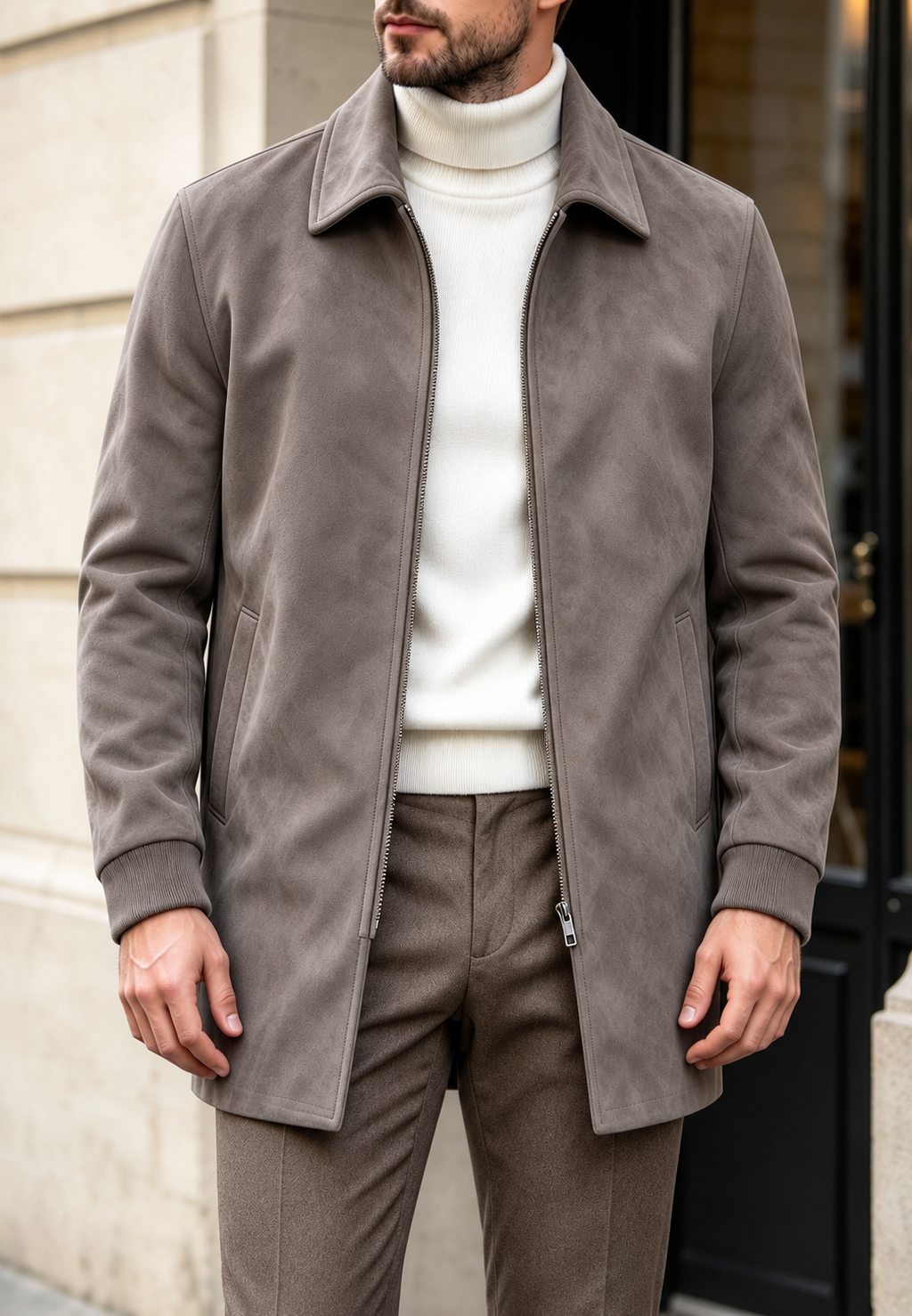 Chaqueta hombre efecto ante cremallera corte recto textura aterciopelada clásica - Darío