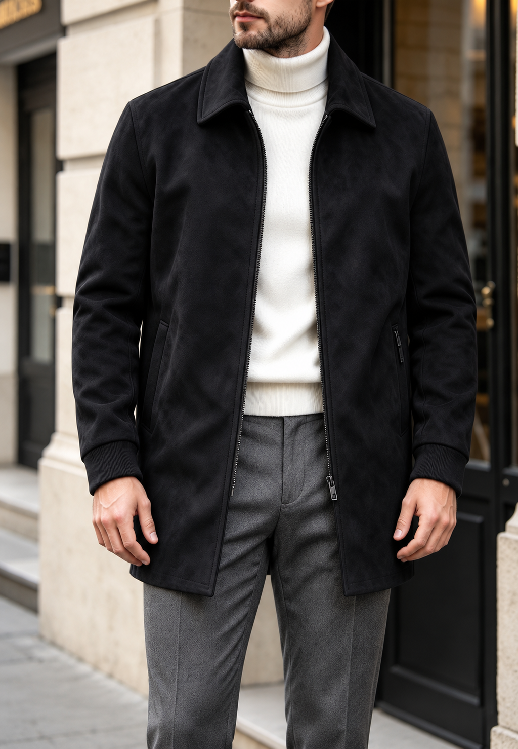 Chaqueta hombre efecto ante cremallera corte recto textura aterciopelada clásica - Darío
