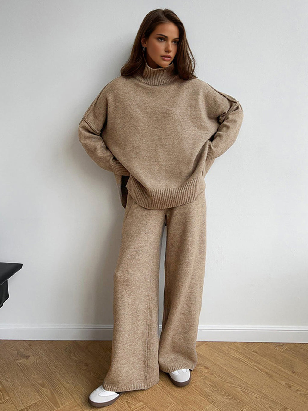 Conjunto punto mujer jersey cuello alto pantalón ancho holgado relajado - Elske