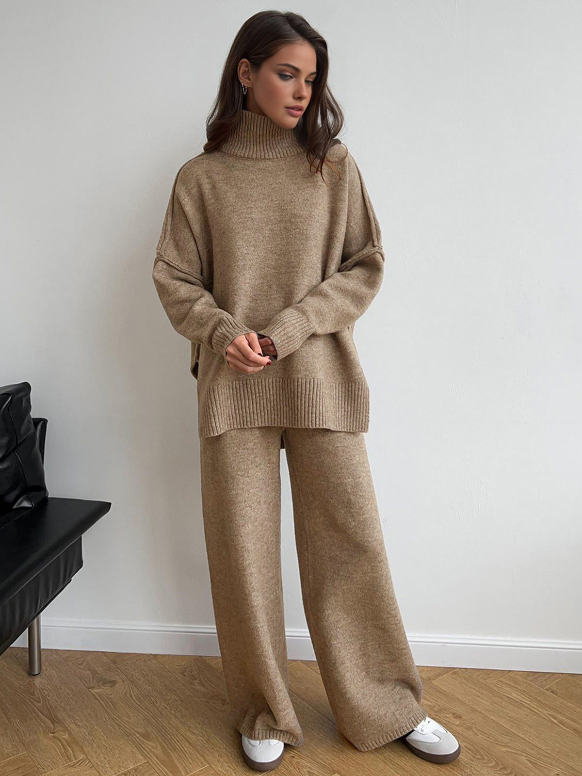 Conjunto punto mujer jersey cuello alto pantalón ancho holgado relajado - Elske