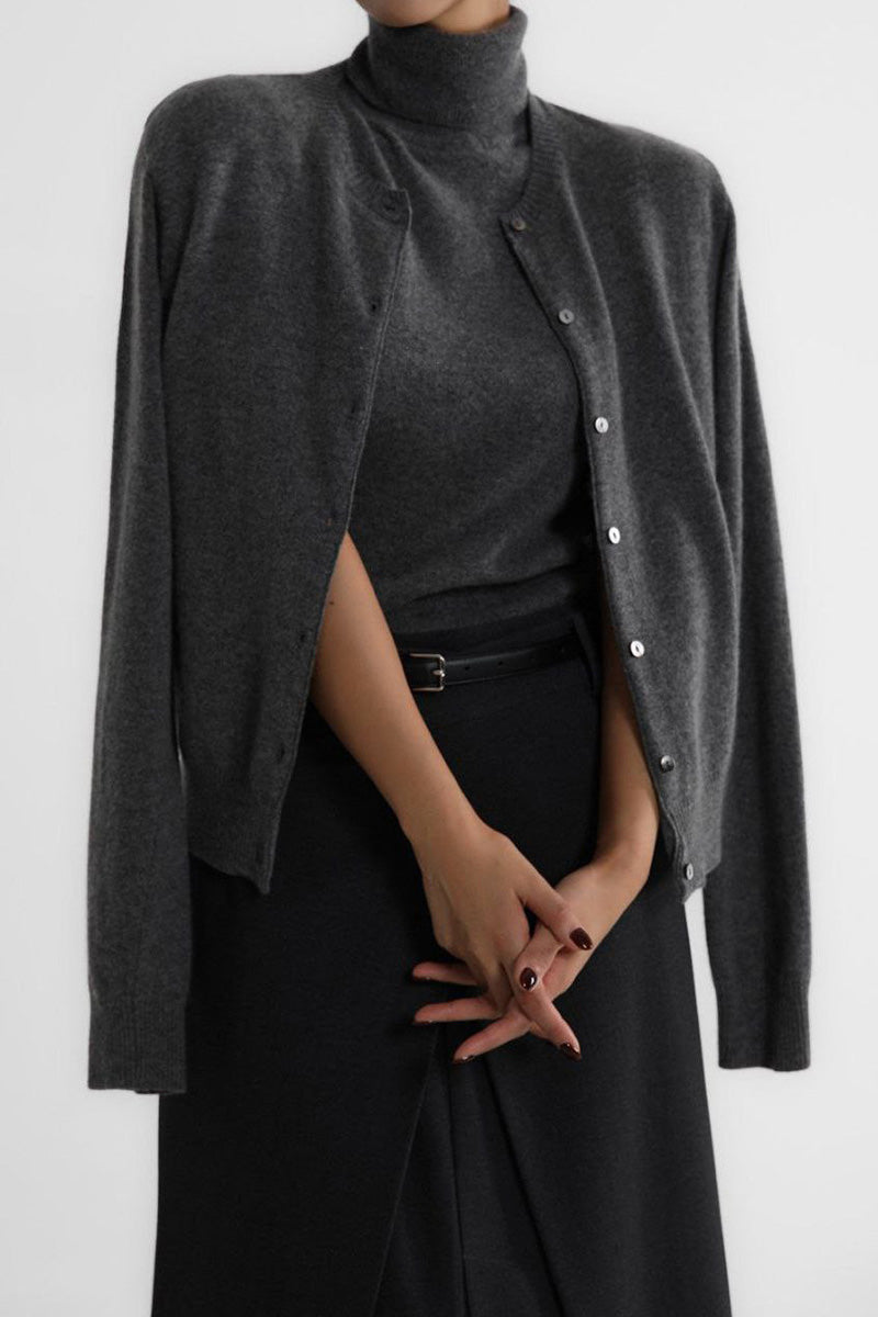 Conjunto punto mujer top cuello alto sin mangas cárdigan corto dos piezas - Celia