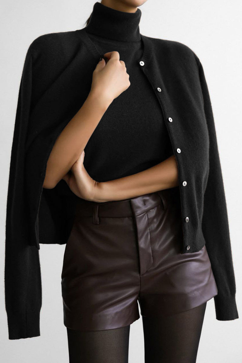 Conjunto punto mujer top cuello alto sin mangas cárdigan corto dos piezas - Celia
