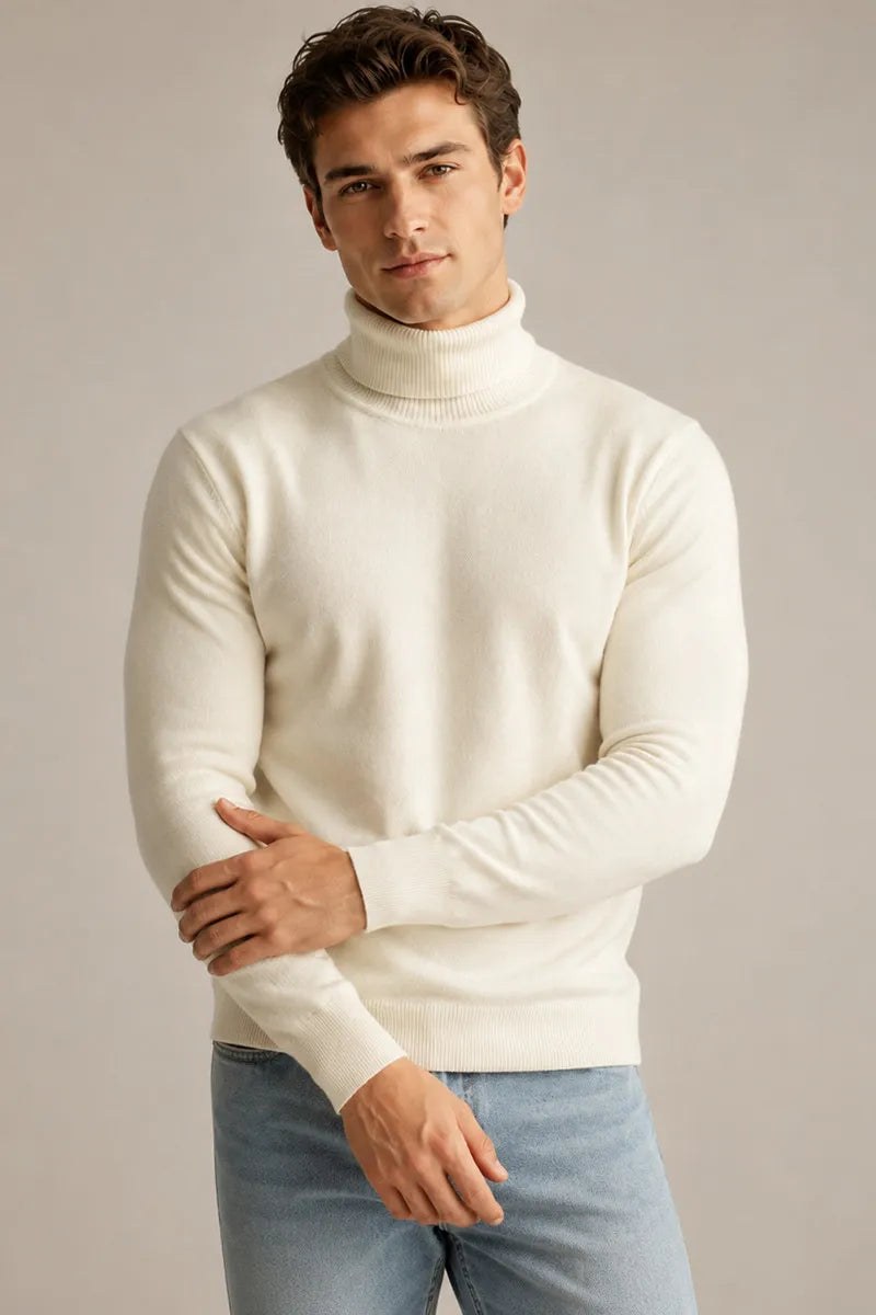 Jersey hombre cuello vuelto slim fit punto liso silueta definida elegante - Caspar