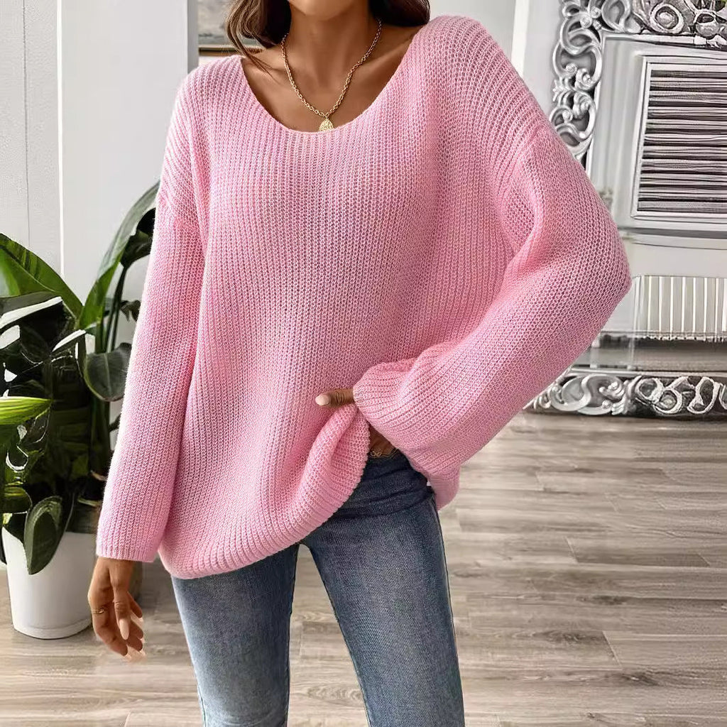 Jersey de punto para mujer textura suave con estructura definida mangas largas escote amplio y ajuste relajado