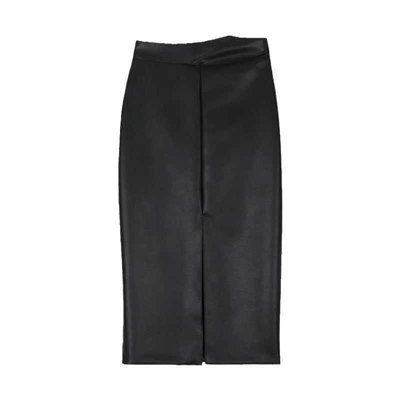 Falda midi en efecto piel con abertura frontal para mujer - Chiara