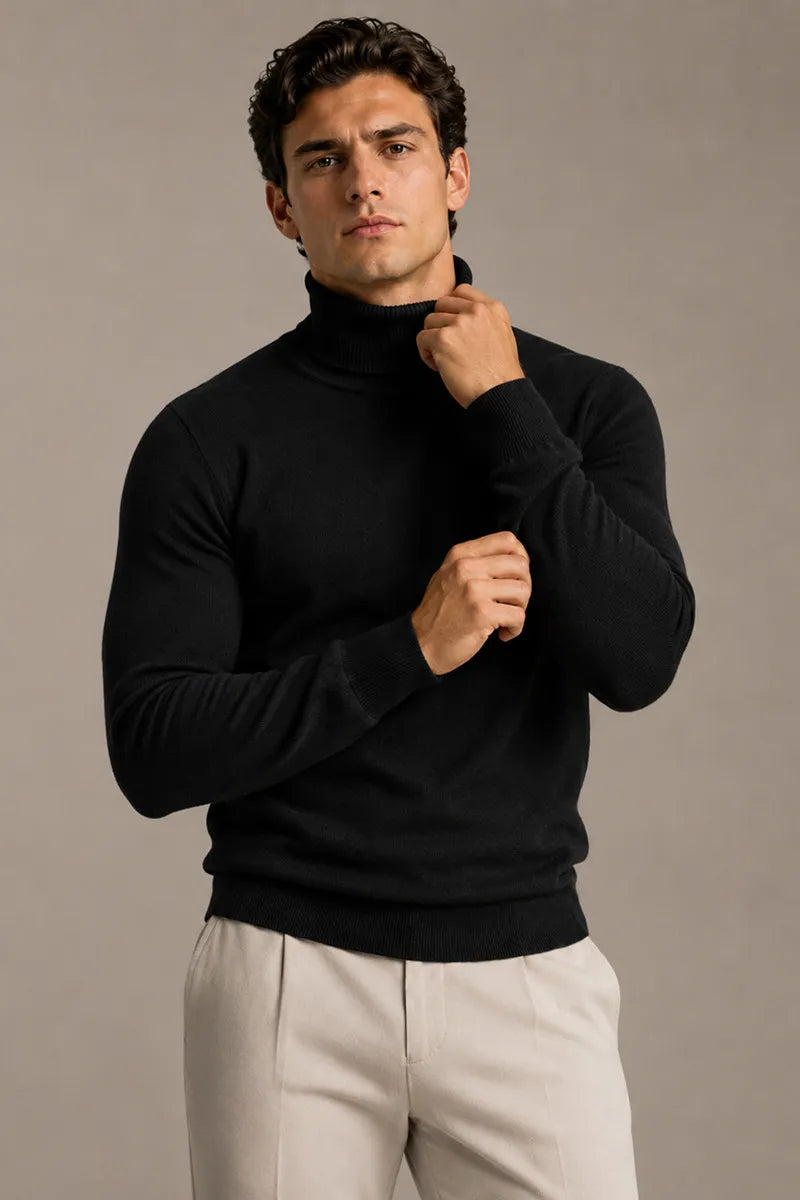 Jersey hombre cuello vuelto slim fit punto liso silueta definida elegante - Caspar