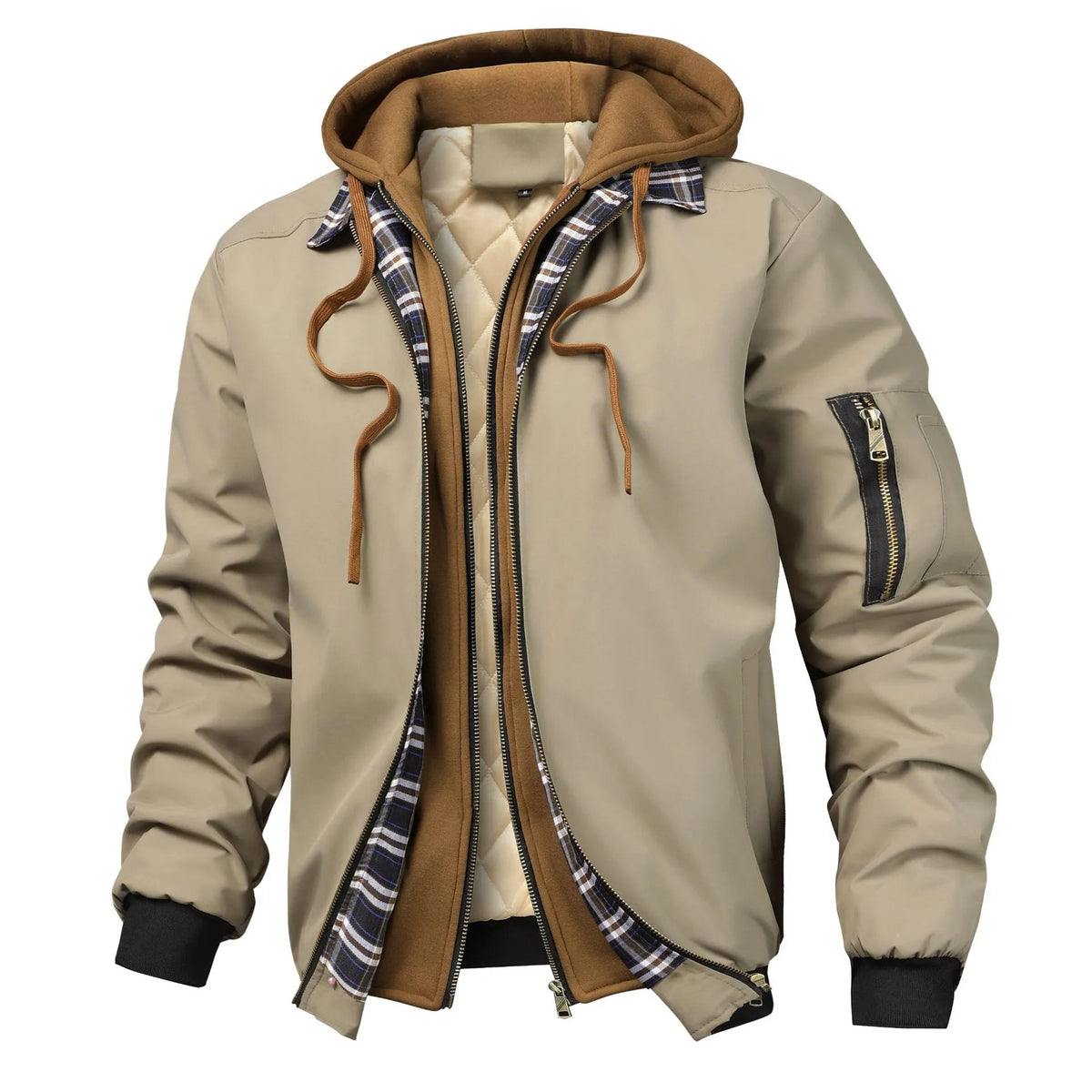 Cazadora bomber hombre acolchada capucha superpuesta interior cuadros urbano - Damián