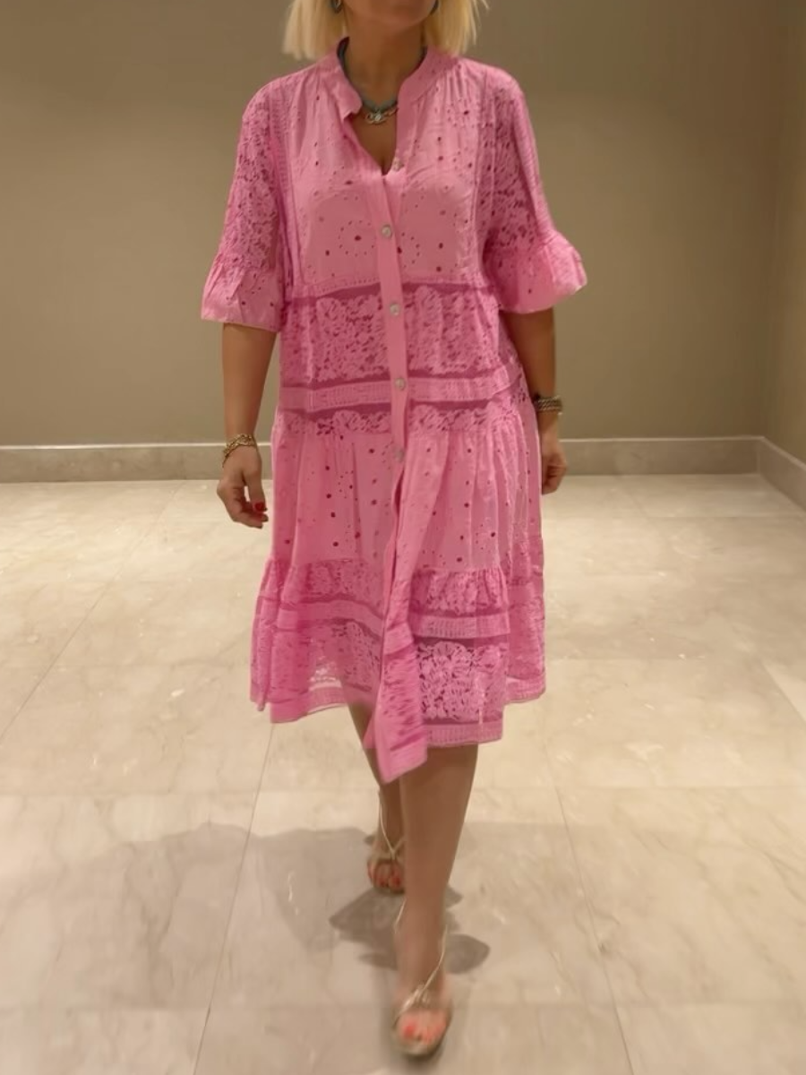 Vestido bordado con botones al frente para mujer - Merker