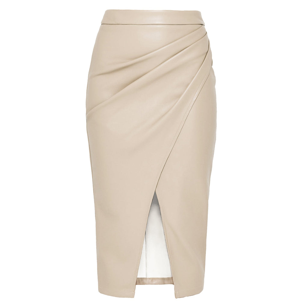 Falda midi en efecto piel con drapeado lateral para mujer - Reese