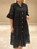 Vestido bordado con botones al frente para mujer - Merker