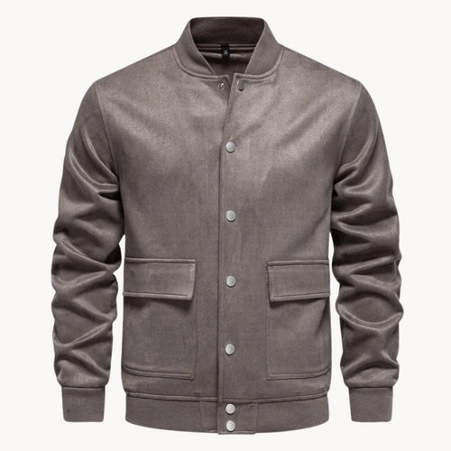 Chaqueta bomber hombre con cierre de botones y cuello corto corte recto largo a la cadera