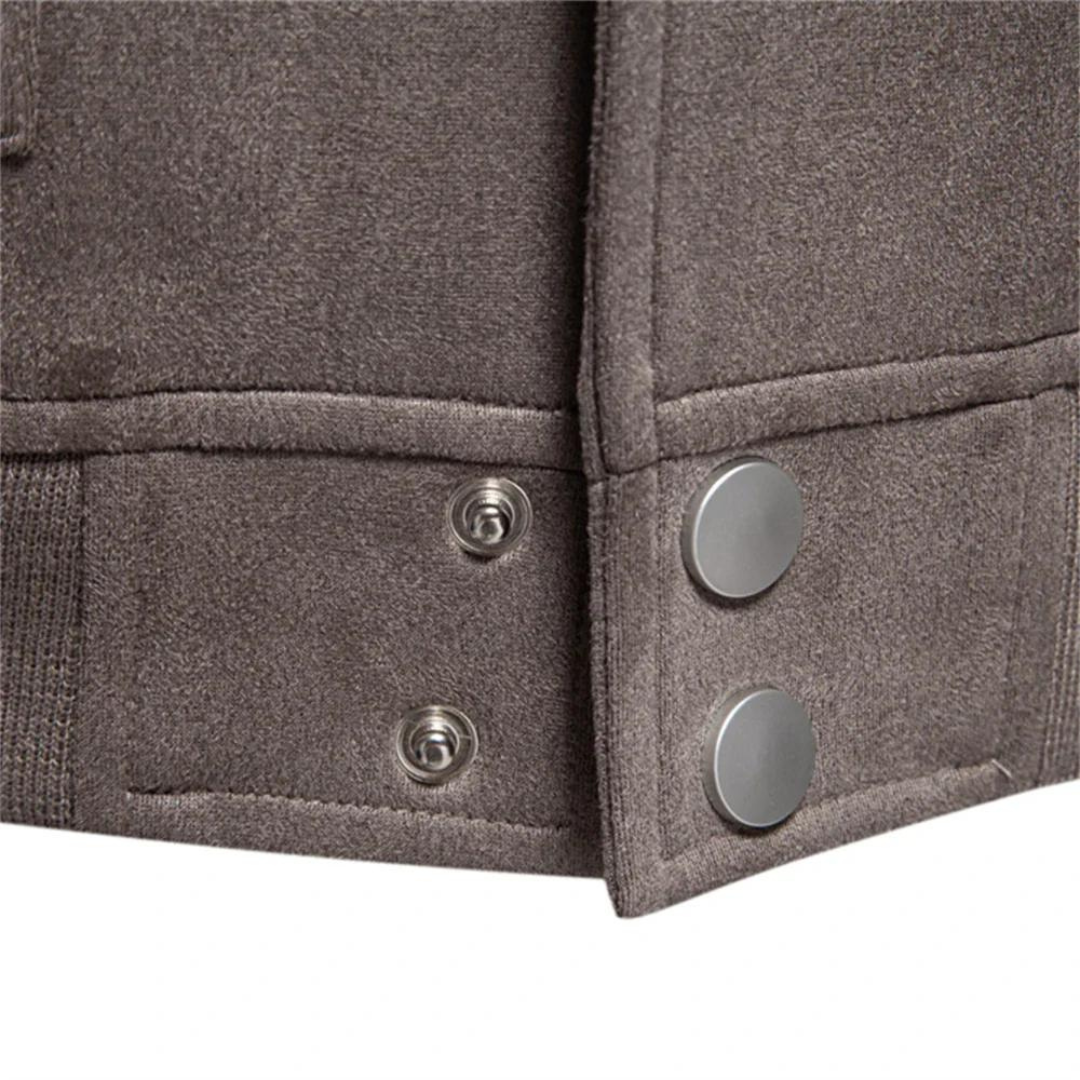 Chaqueta bomber hombre con cierre de botones y cuello corto corte recto largo a la cadera