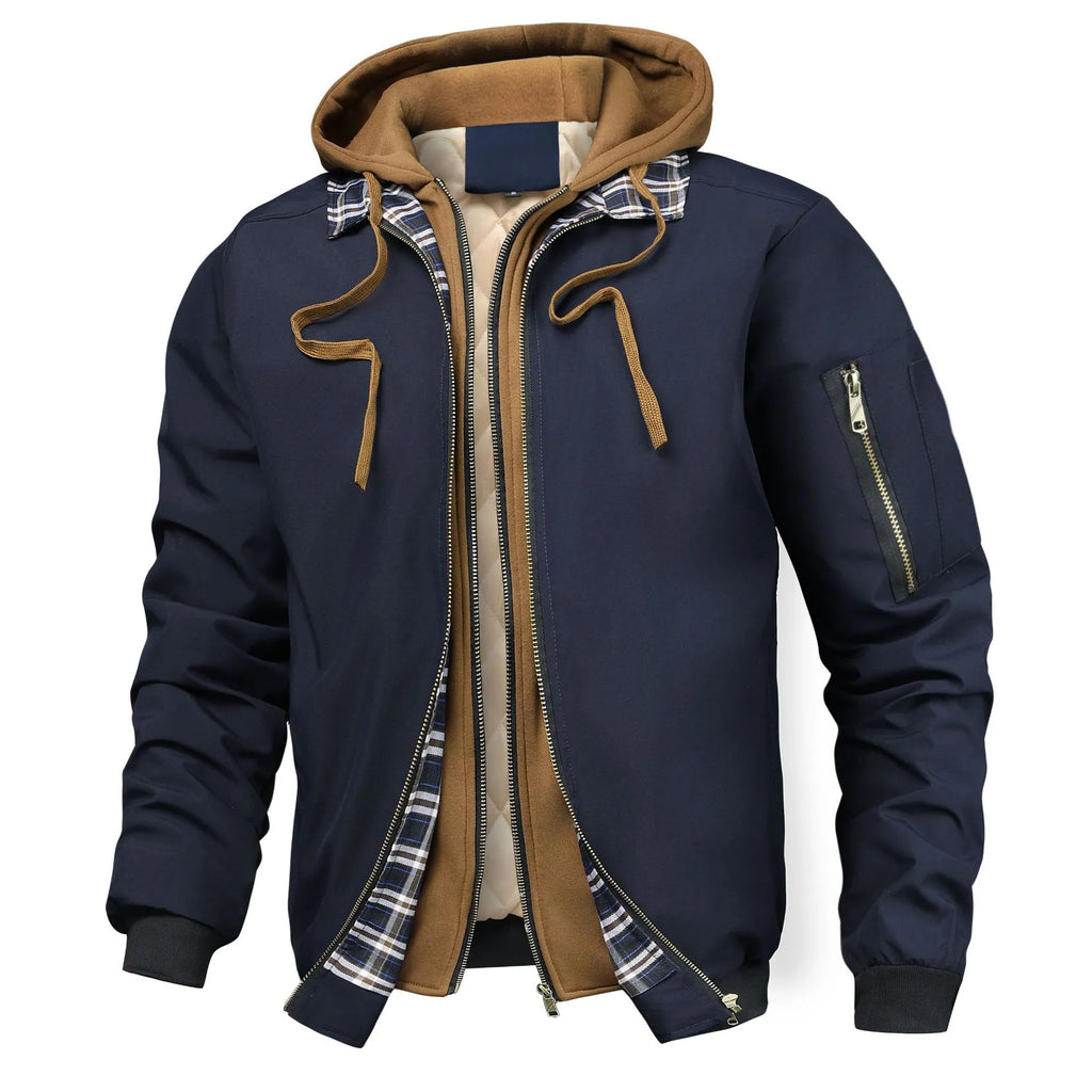 Cazadora bomber hombre acolchada capucha superpuesta interior cuadros urbano - Damián